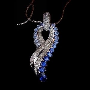 Blue Sapphire Diamond Necklace white gold new